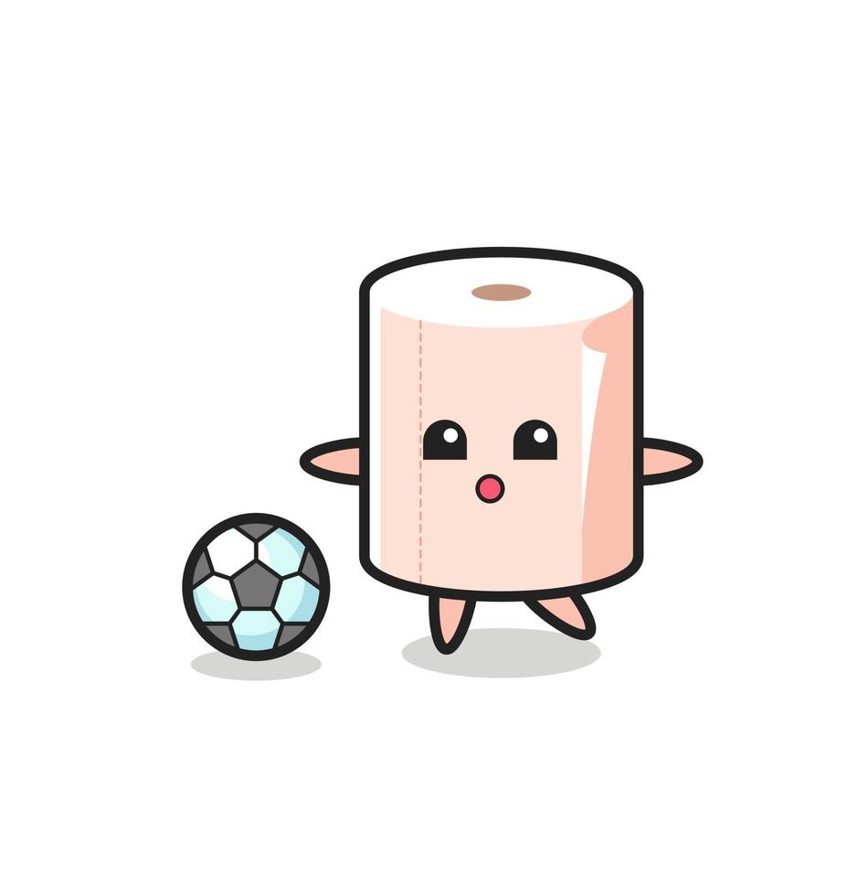 Illustration of tissue roll cartoon is playing soccer vector