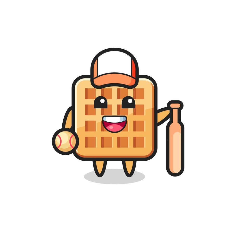 personaje de dibujos animados de waffle como jugador de béisbol vector