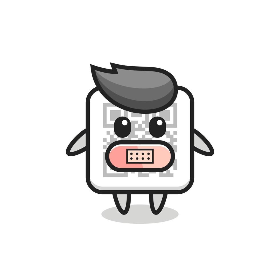 Cartoon Illustration of qr code with tape on mouth vector