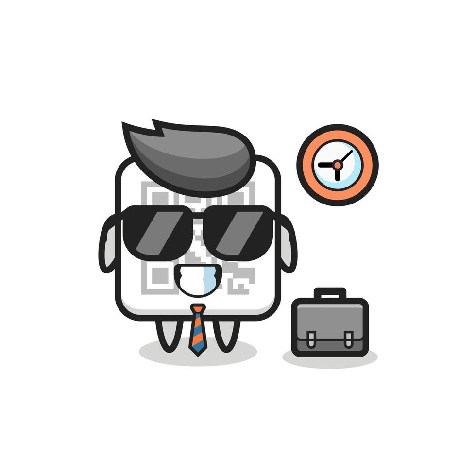 Cartoon mascot of qr code as a businessman vector