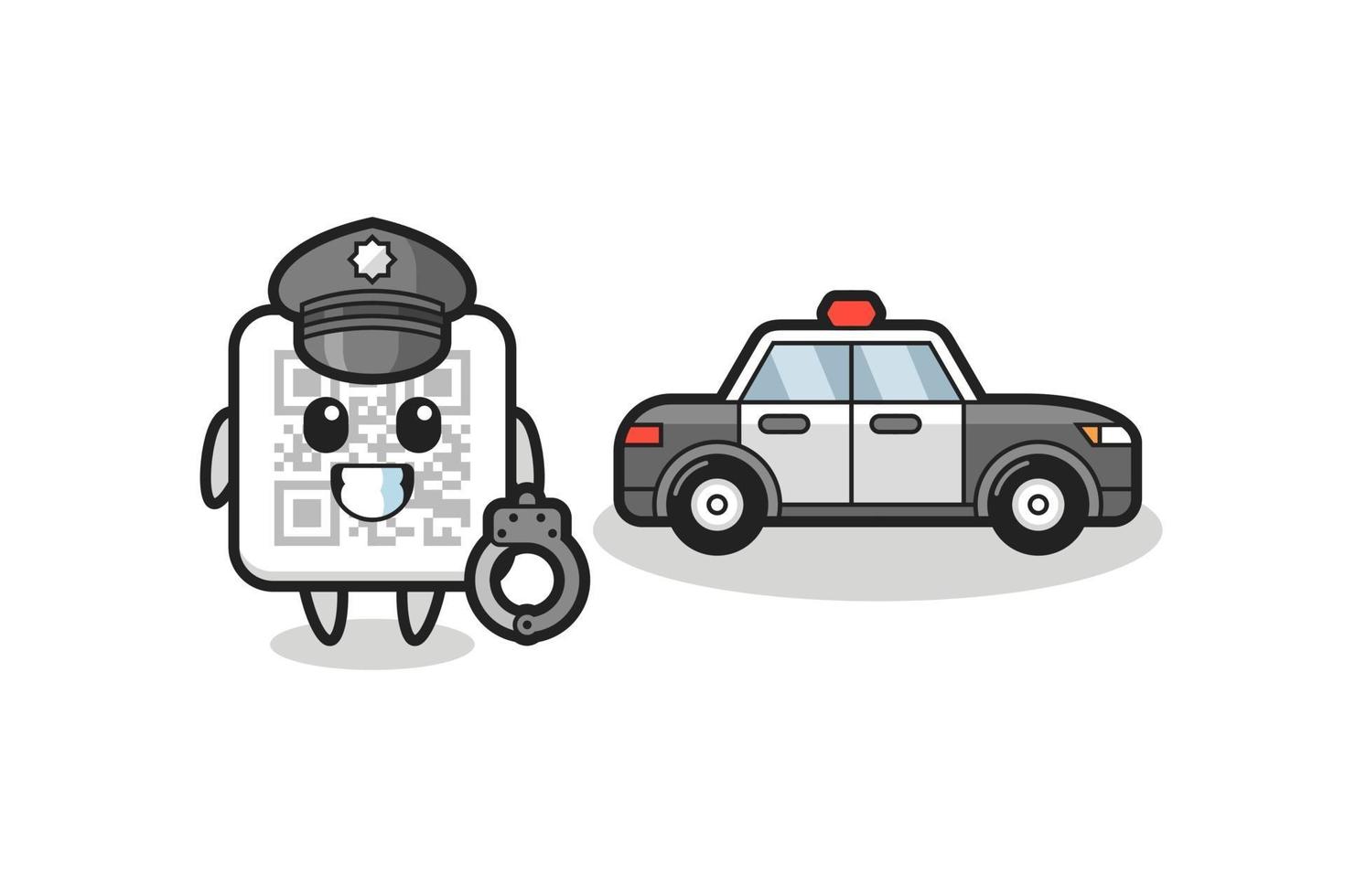 Cartoon mascot of qr code as a police vector