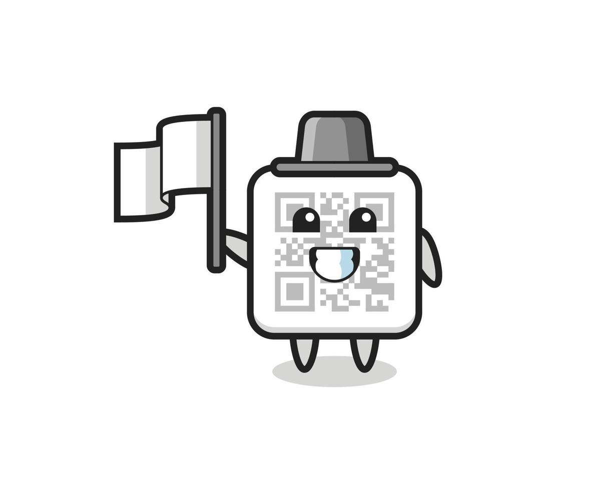 Cartoon character of qr code holding a flag vector