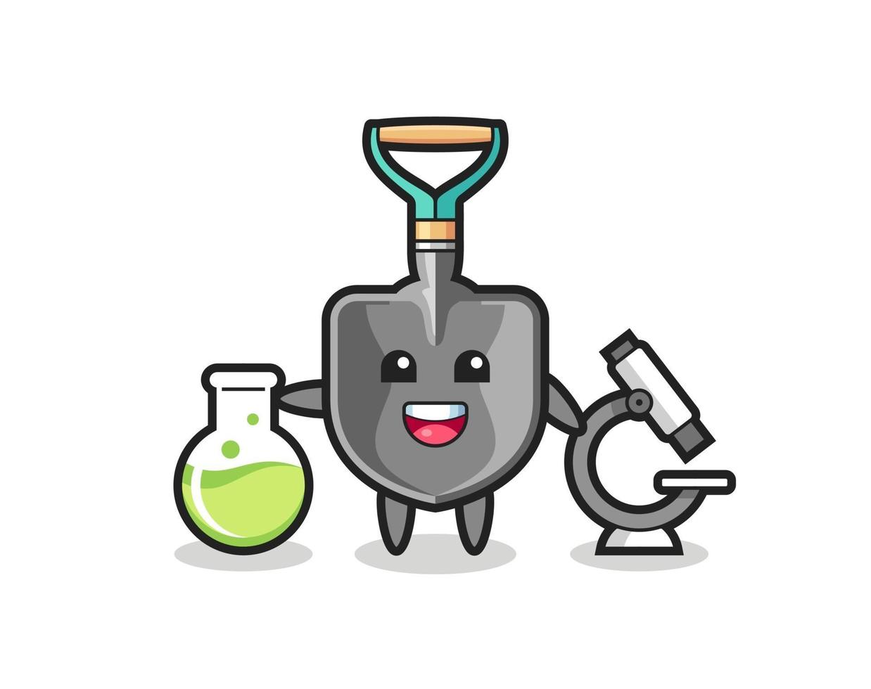 Personaje de mascota de pala como científico. vector