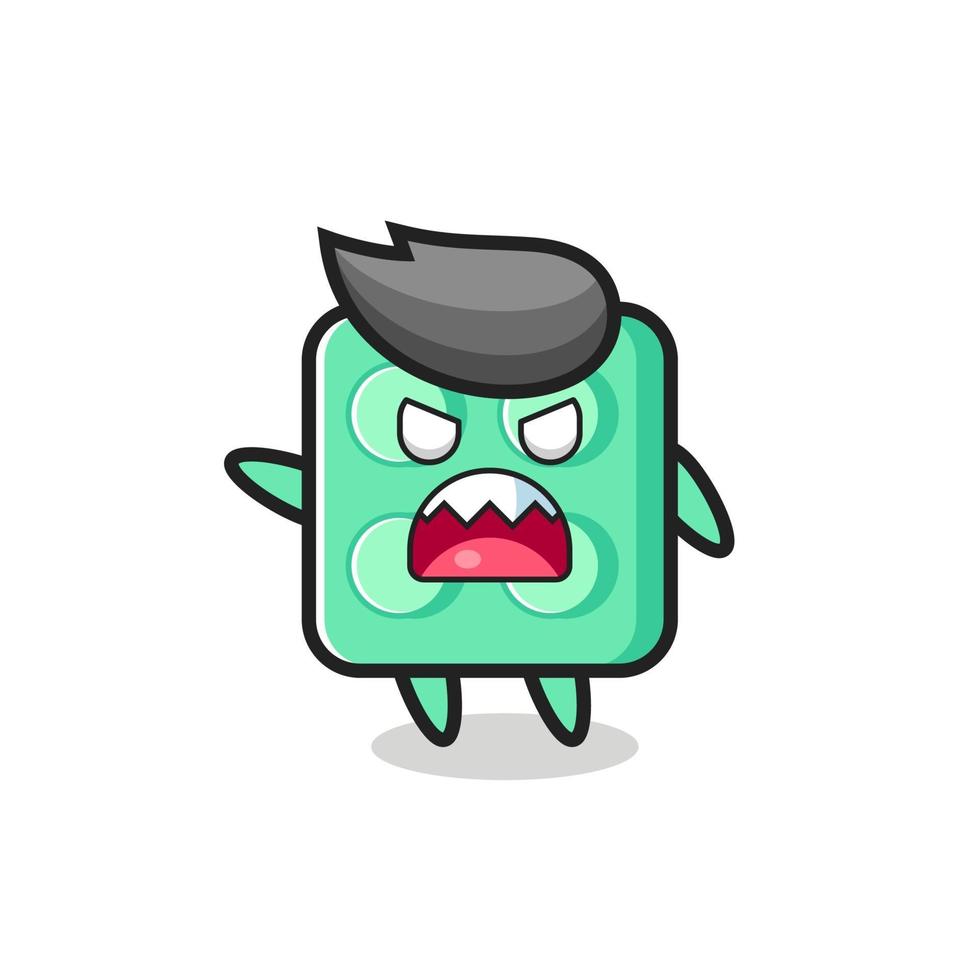 cute brick toy cartoon in a very angry pose vector