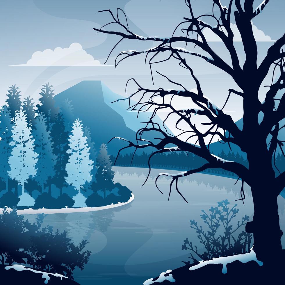 paisaje de un río en invierno vector