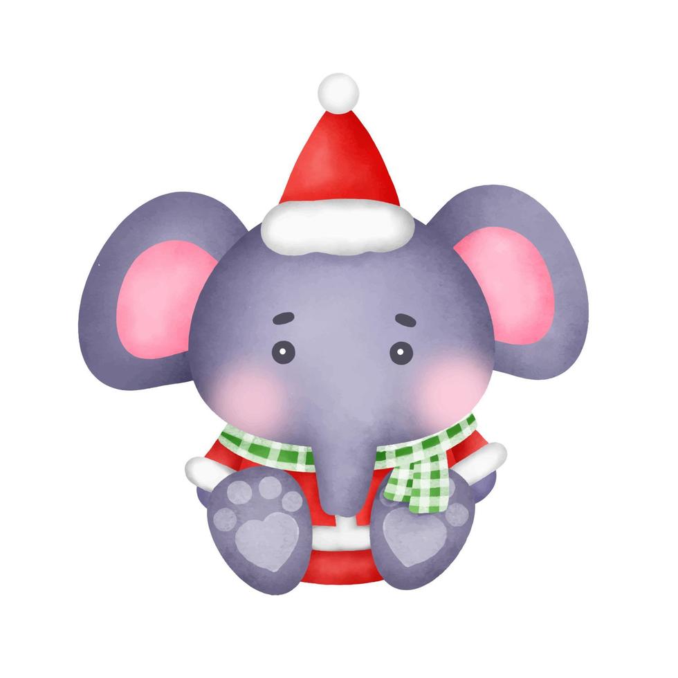 Watercolor christmas elephants for greeting card. vector