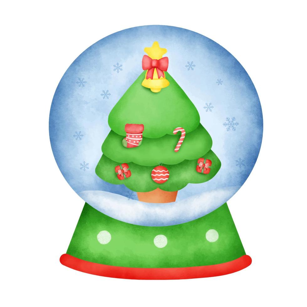 Watercolor christmas snowball globe with a cute Santa Clause. vector