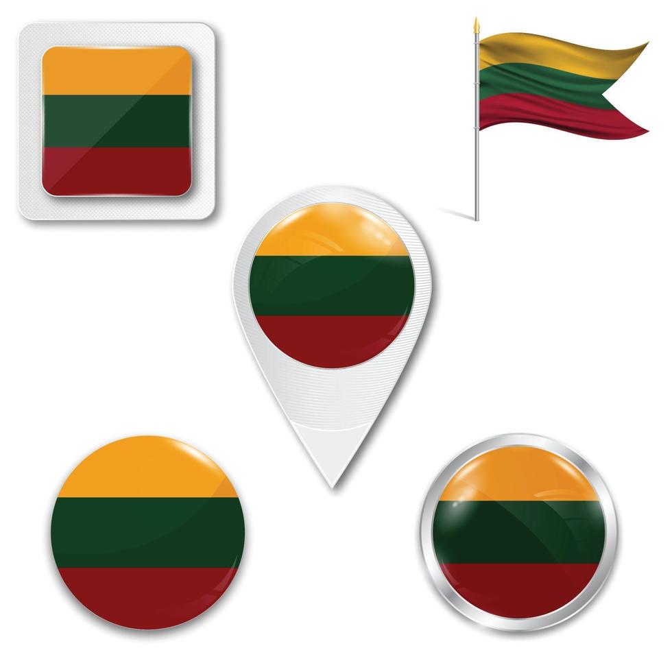 Set of icons of the national flag of Lithuania vector