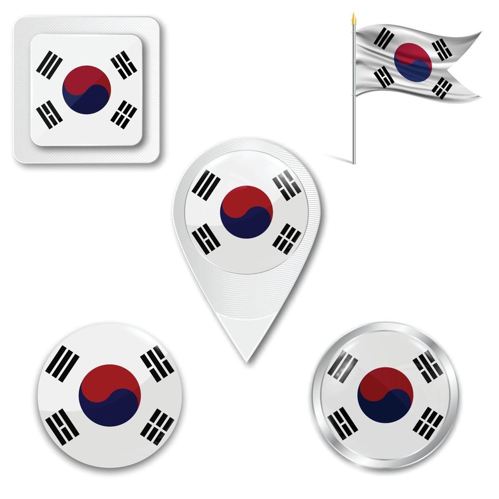 Set of icons of the national flag of South Korea vector