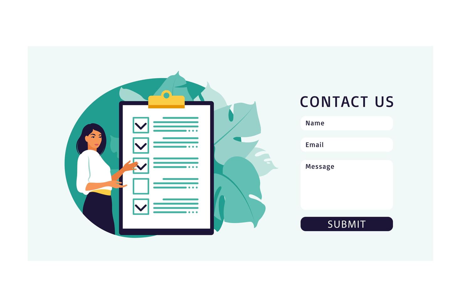 Contact us form template for web. Checklist, to-do list. vector