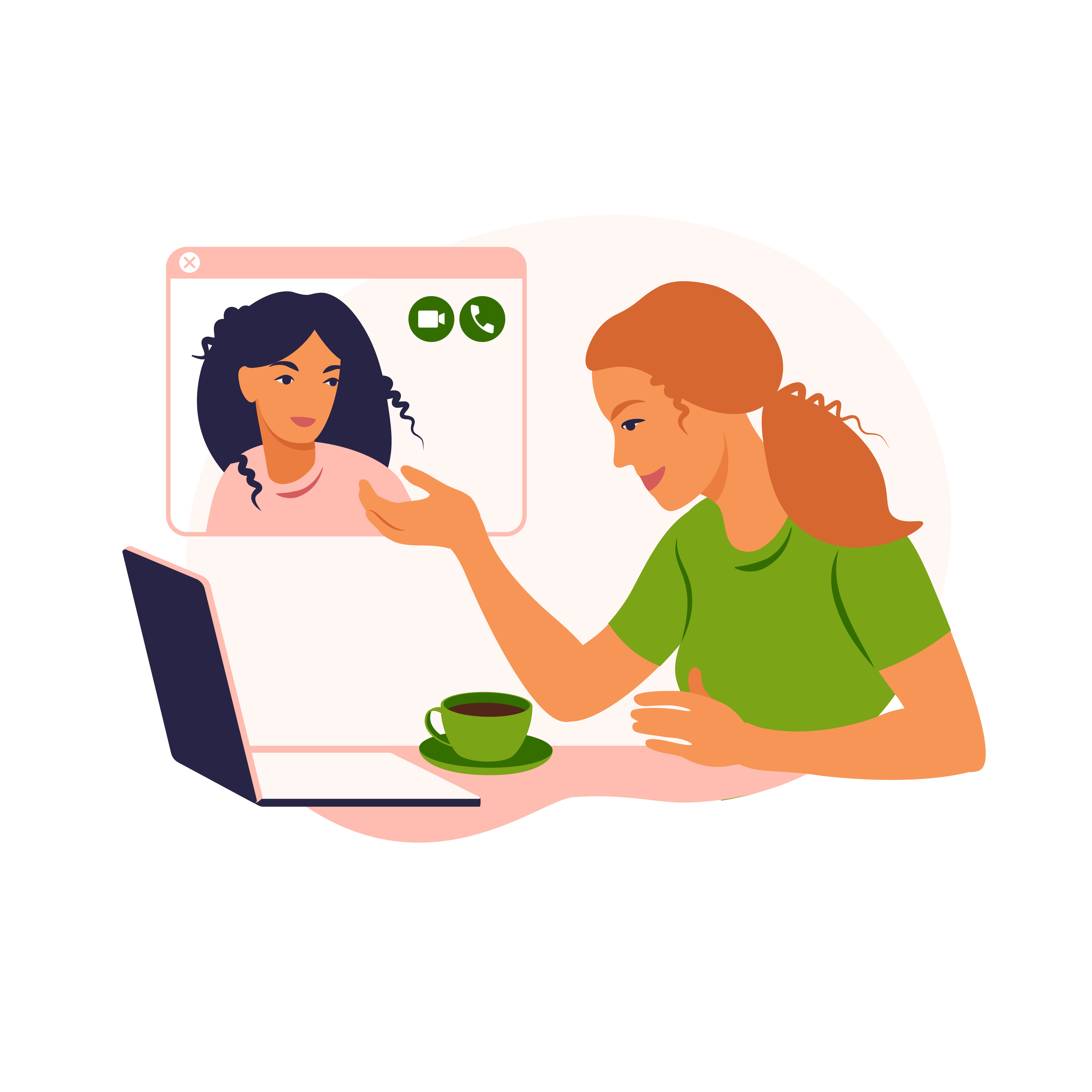 Girl friends chat online. Girl sitting laptop and speaks with friend.  3483454 Vector Art at Vecteezy