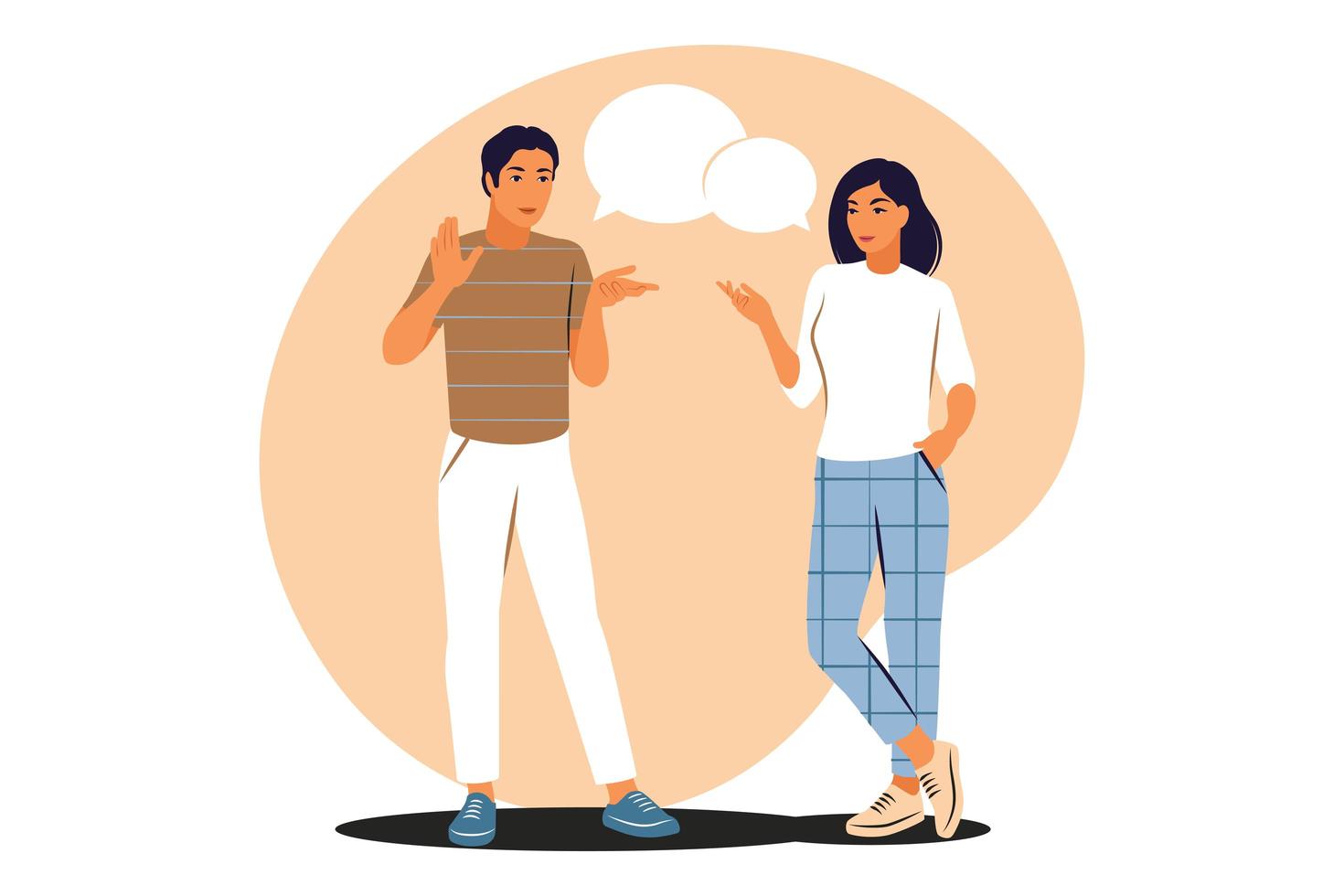 concepto de conversación. hombre y mujer hablando con burbujas de discurso. vector