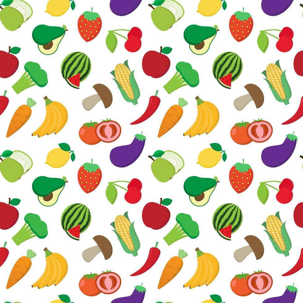 Fruit and vegetables seamless abstract pattern on white background vector