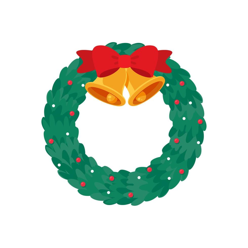 christmas wreath A garland made of holly berries on a pine branch. vector