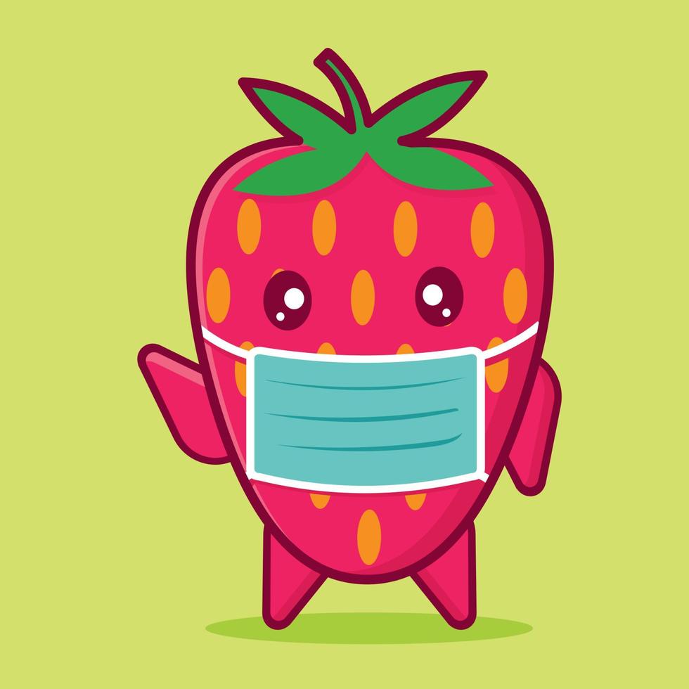 cute strawberry wearing mask isolated cartoon illustration vector