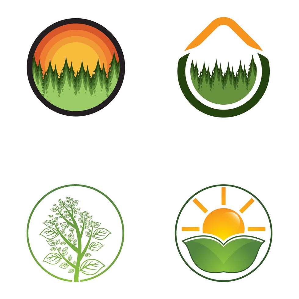 diseño de conjunto de iconos de logotipo de vector de hoja de árbol