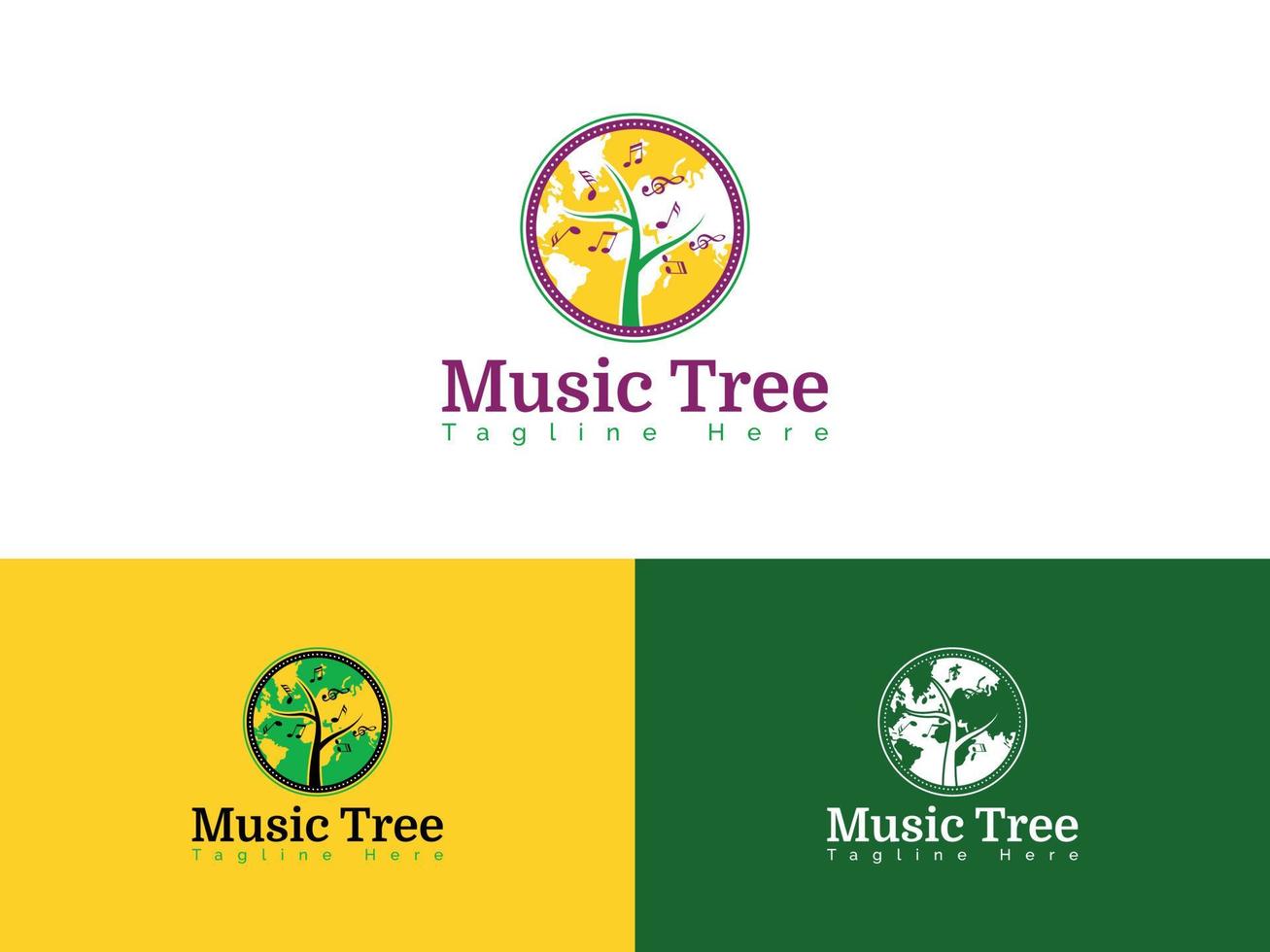 árbol de música que conecta la plantilla de vector de logotipo mundial