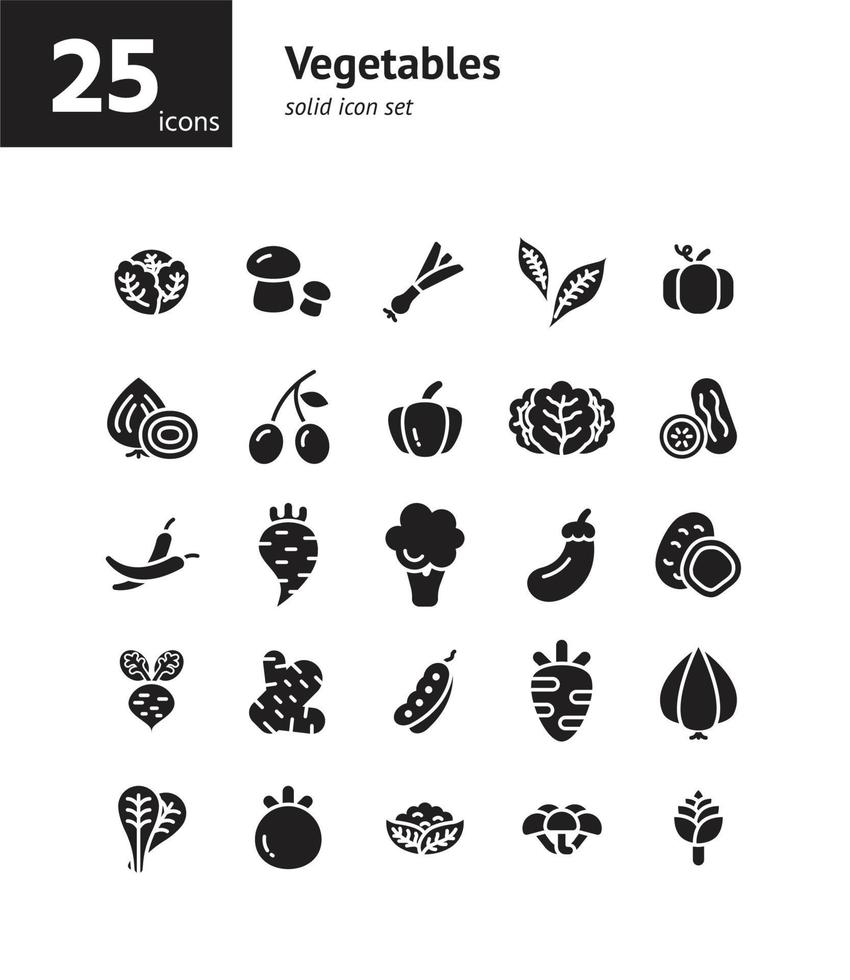 conjunto de iconos sólidos de verduras. vector