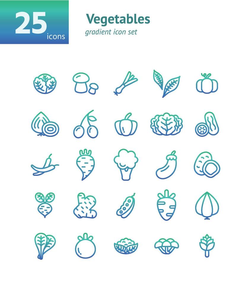 Vegetables gradient icon set. vector