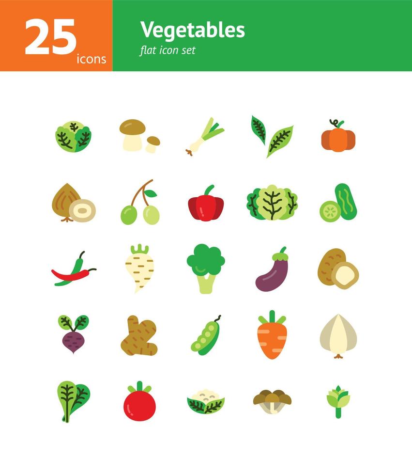 Vegetables flat icon set. vector