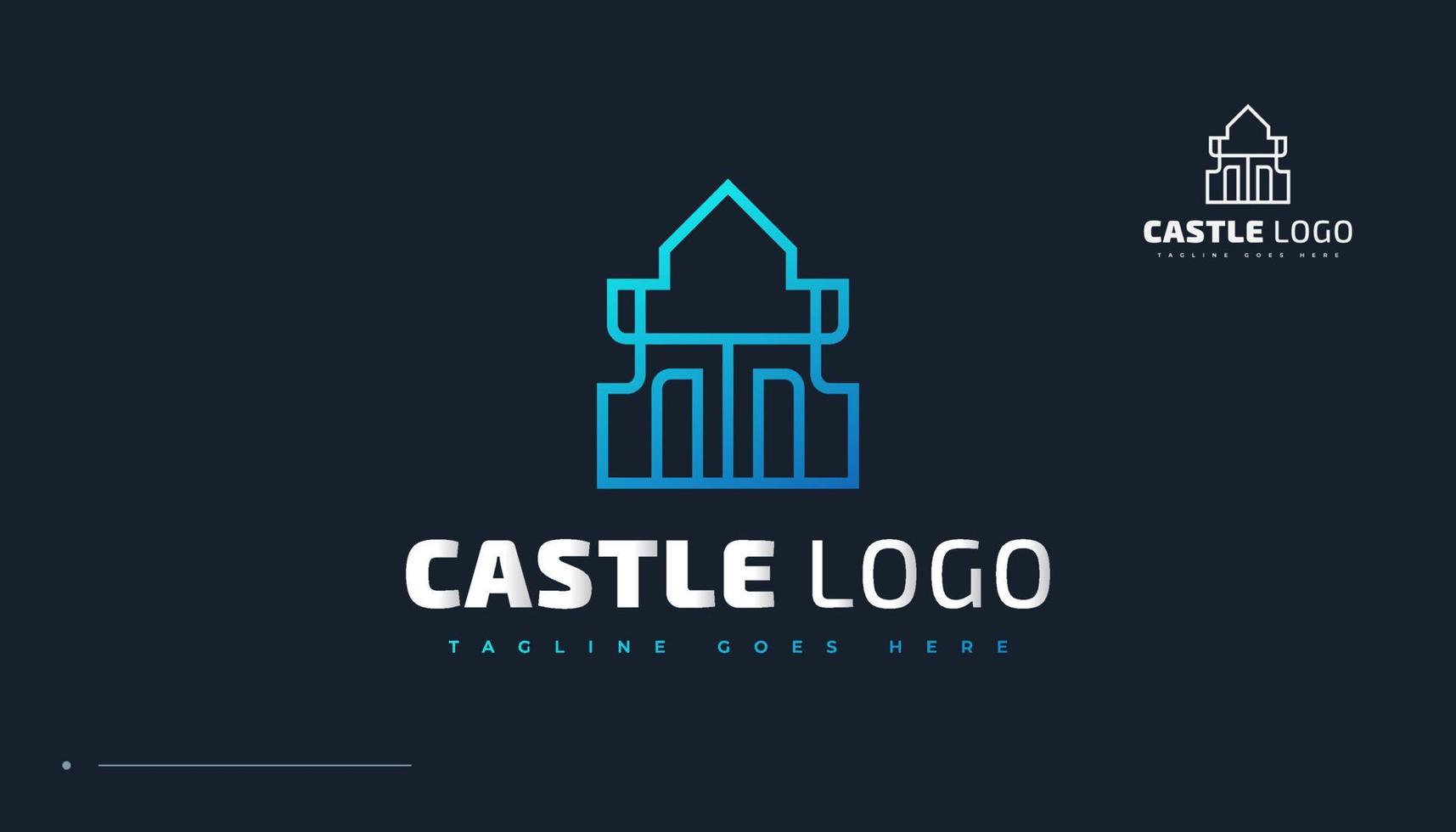diseño de logotipo de castillo azul con estilo de línea. logotipo o icono de la torre de la fortaleza vector