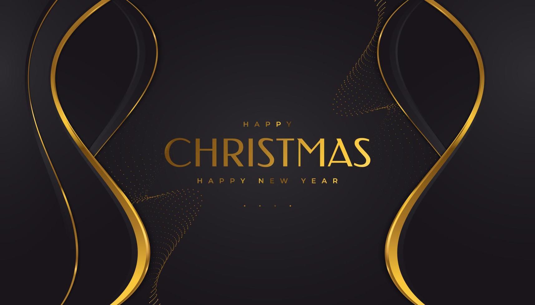 Elegant Christmas Card in Black and Gold. Merry Christmas and Happy New Year Greeting or Invitation Card vector