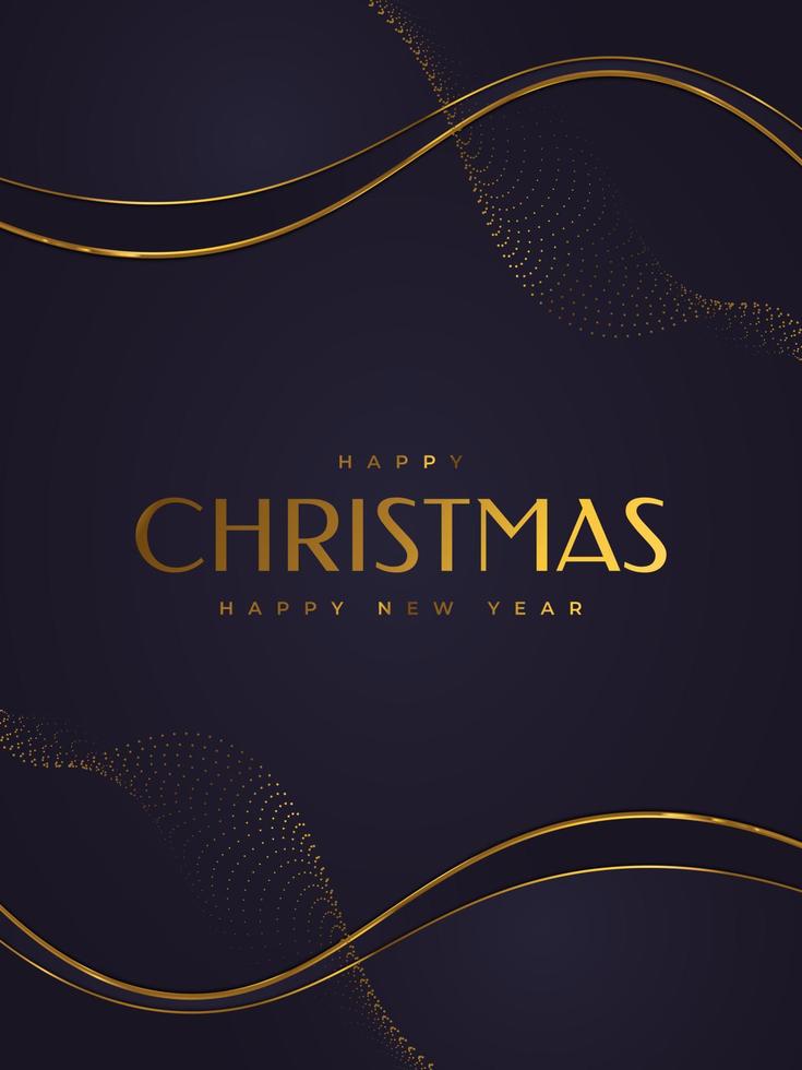 Elegant Christmas Card in Black and Gold. Merry Christmas and Happy New Year Greeting or Invitation Card vector