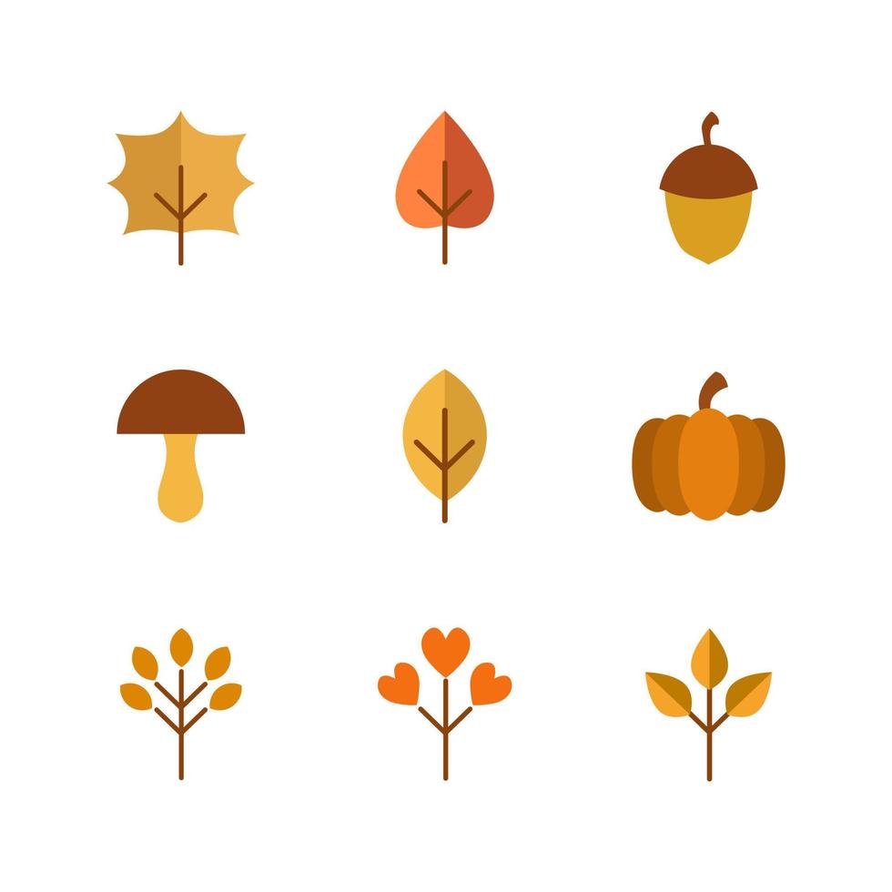 9 sets of autumn icons in flat and colorful style. vector
