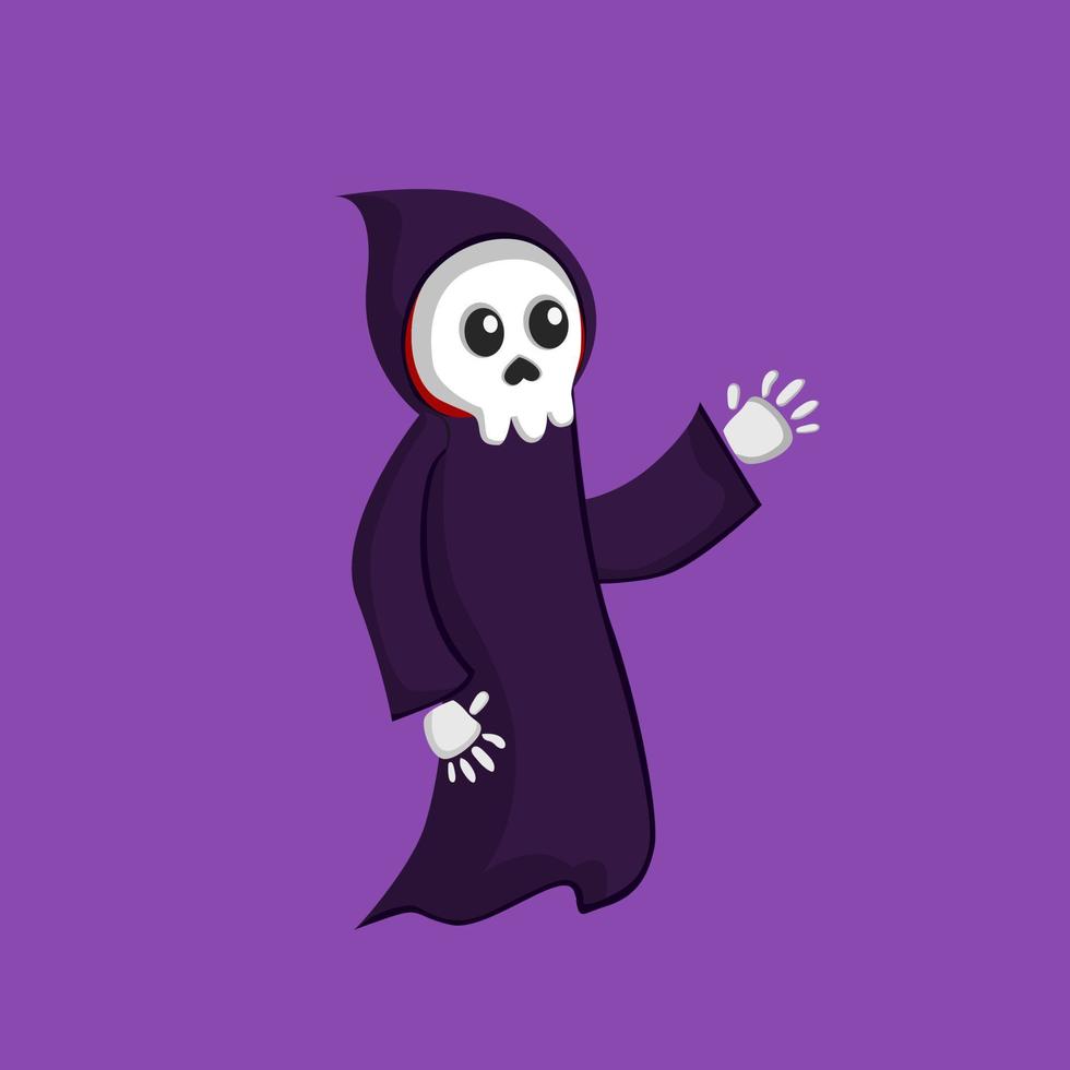 cute grim reaper cartoon with skull face for halloween. vector