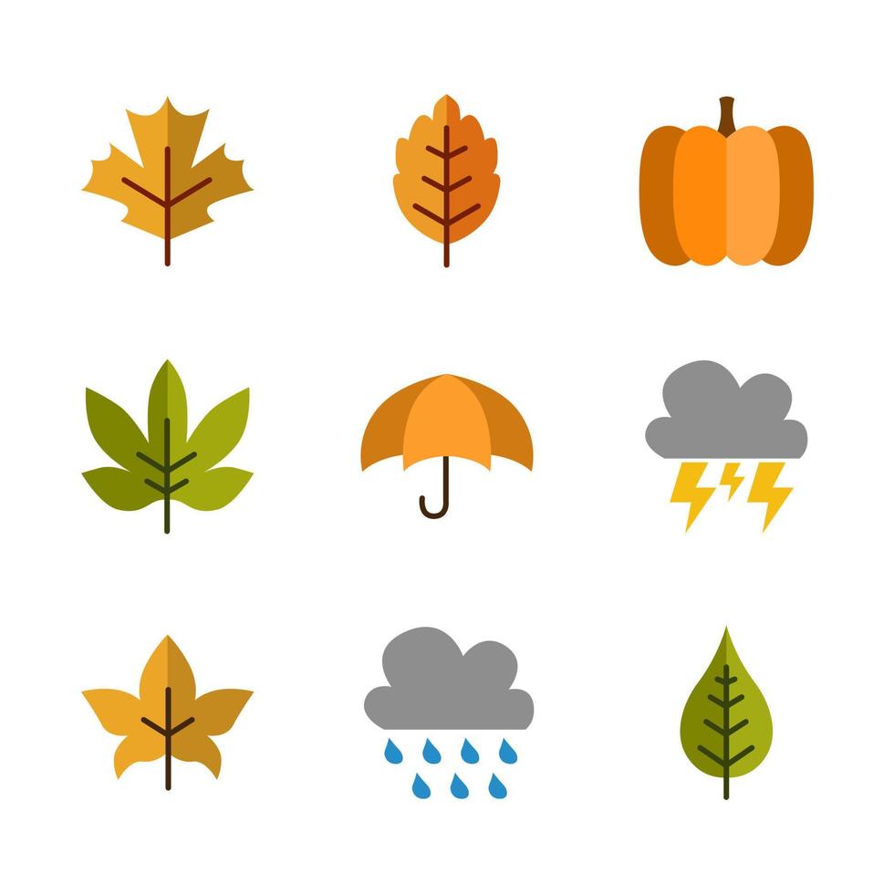 9 sets of autumn icons in flat and colorful style. vector