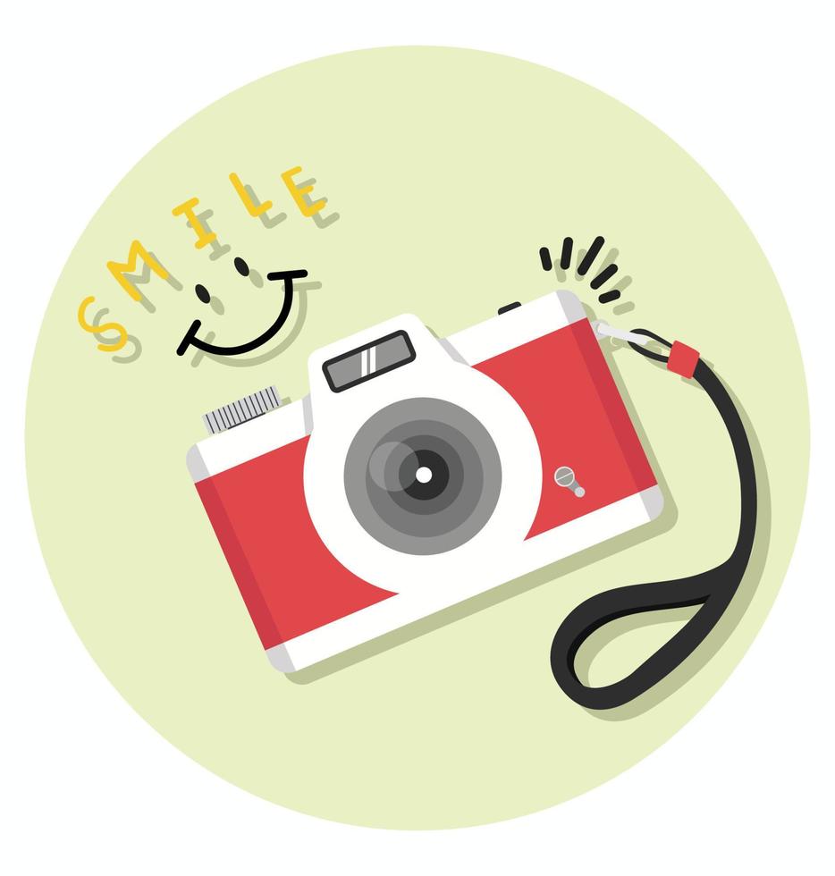Red camera with smile sign icon vector