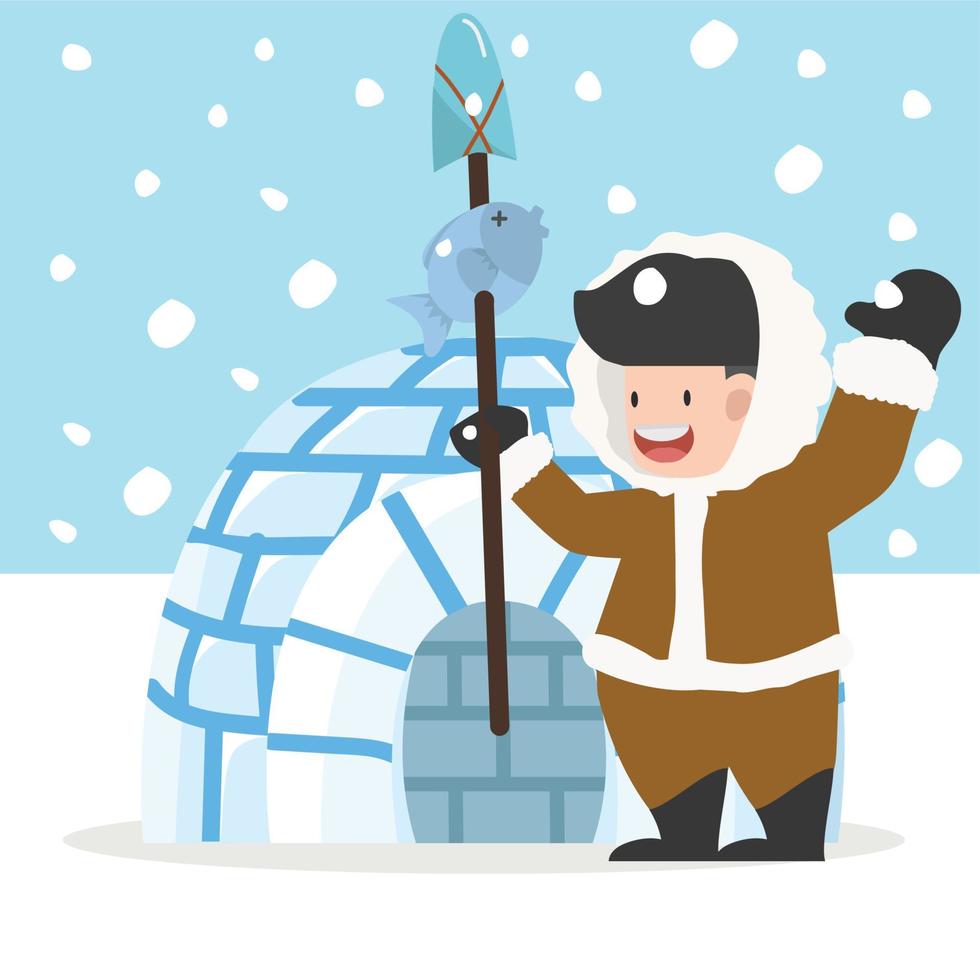 Eskimo with igloo ice house vector