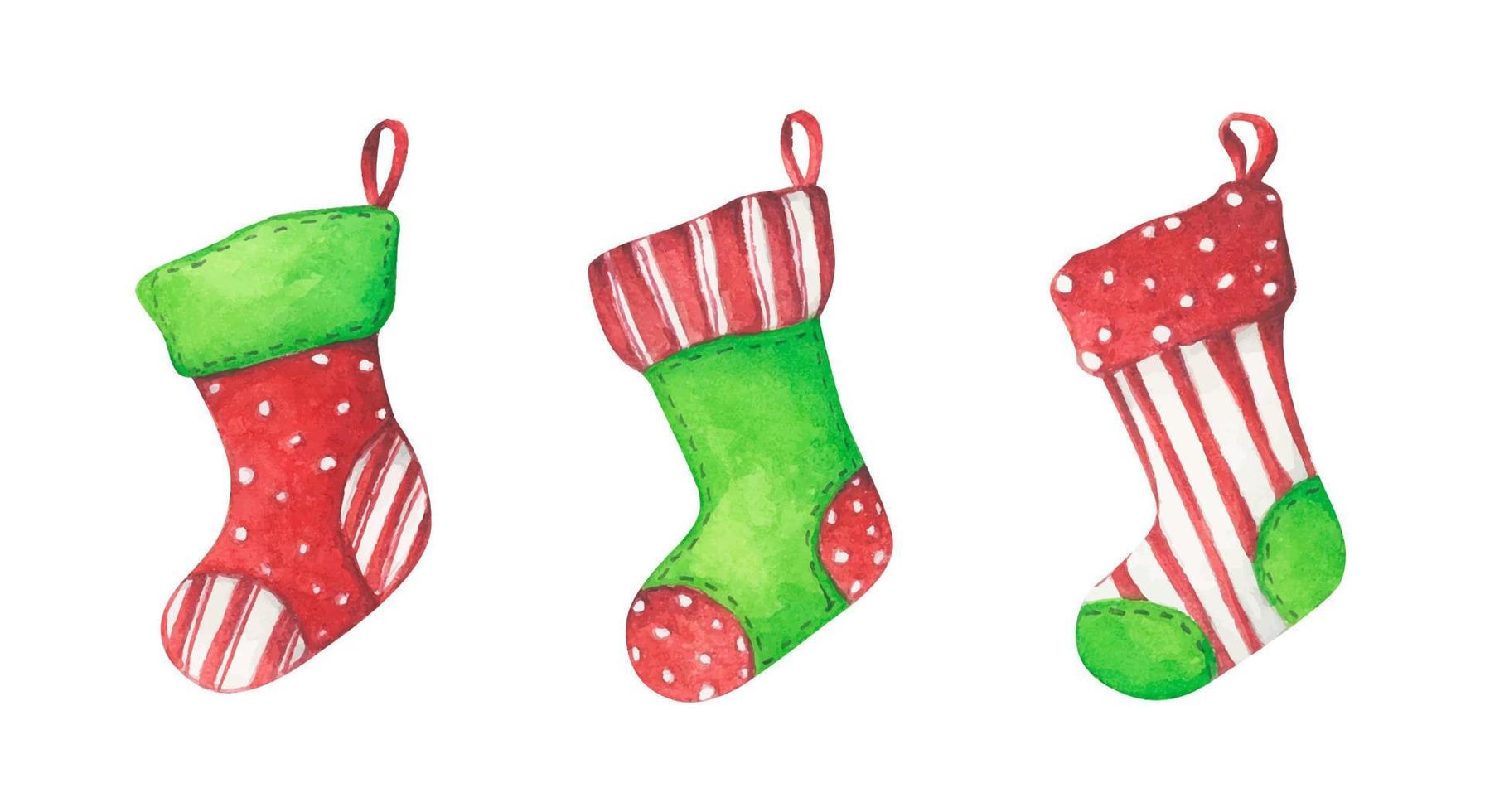 calcetines de navidad. Ilustración acuarela. vector