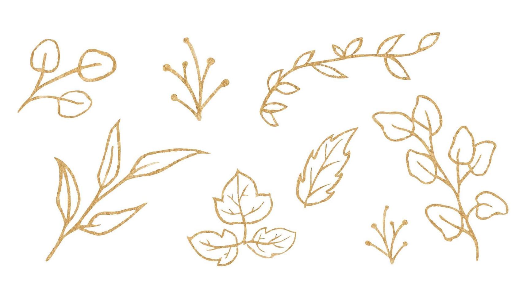 Gold leaf collection. Watercolor floral illustration. vector