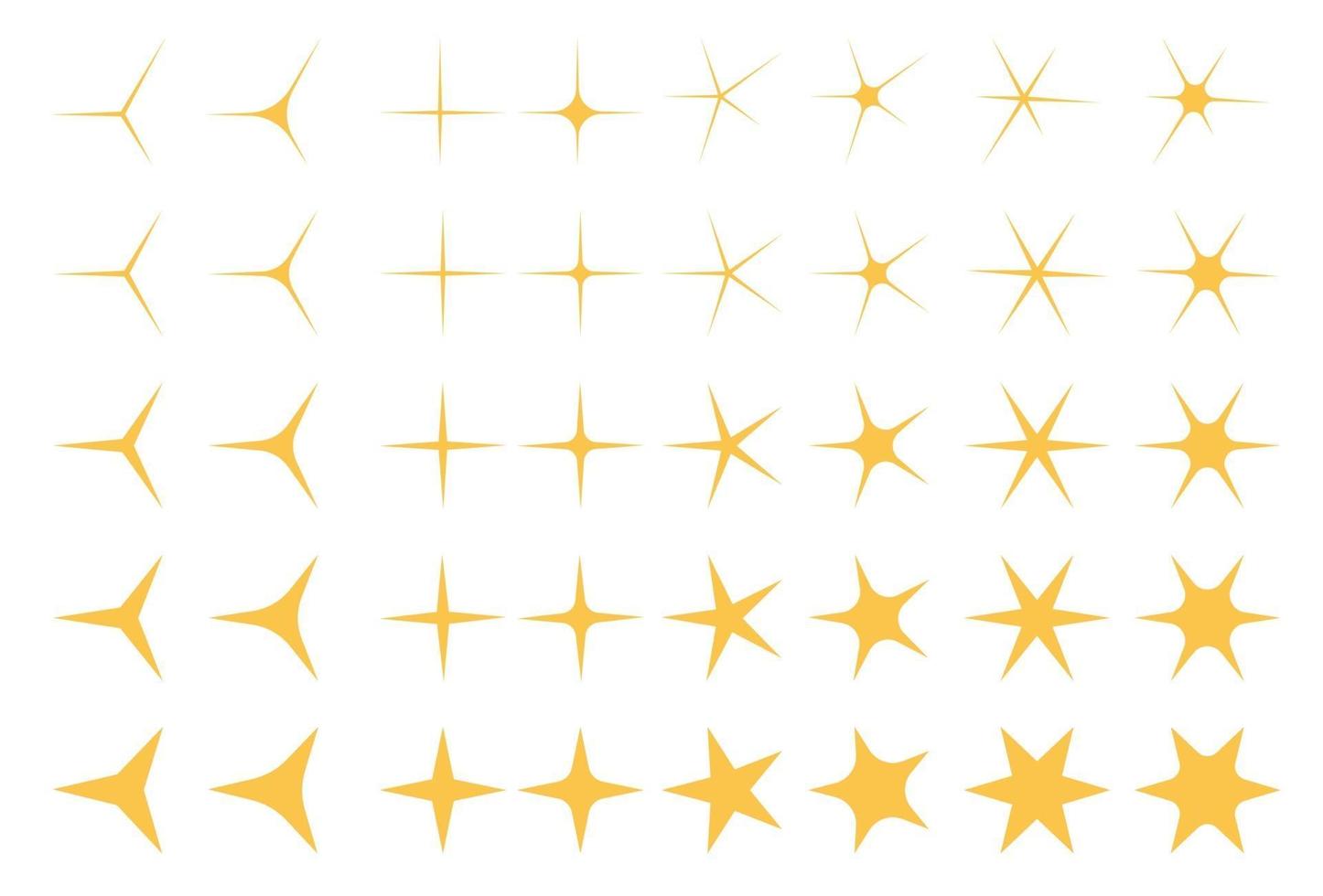 Símbolos de destellos amarillos, dorados, naranjas. vector de estrellas.