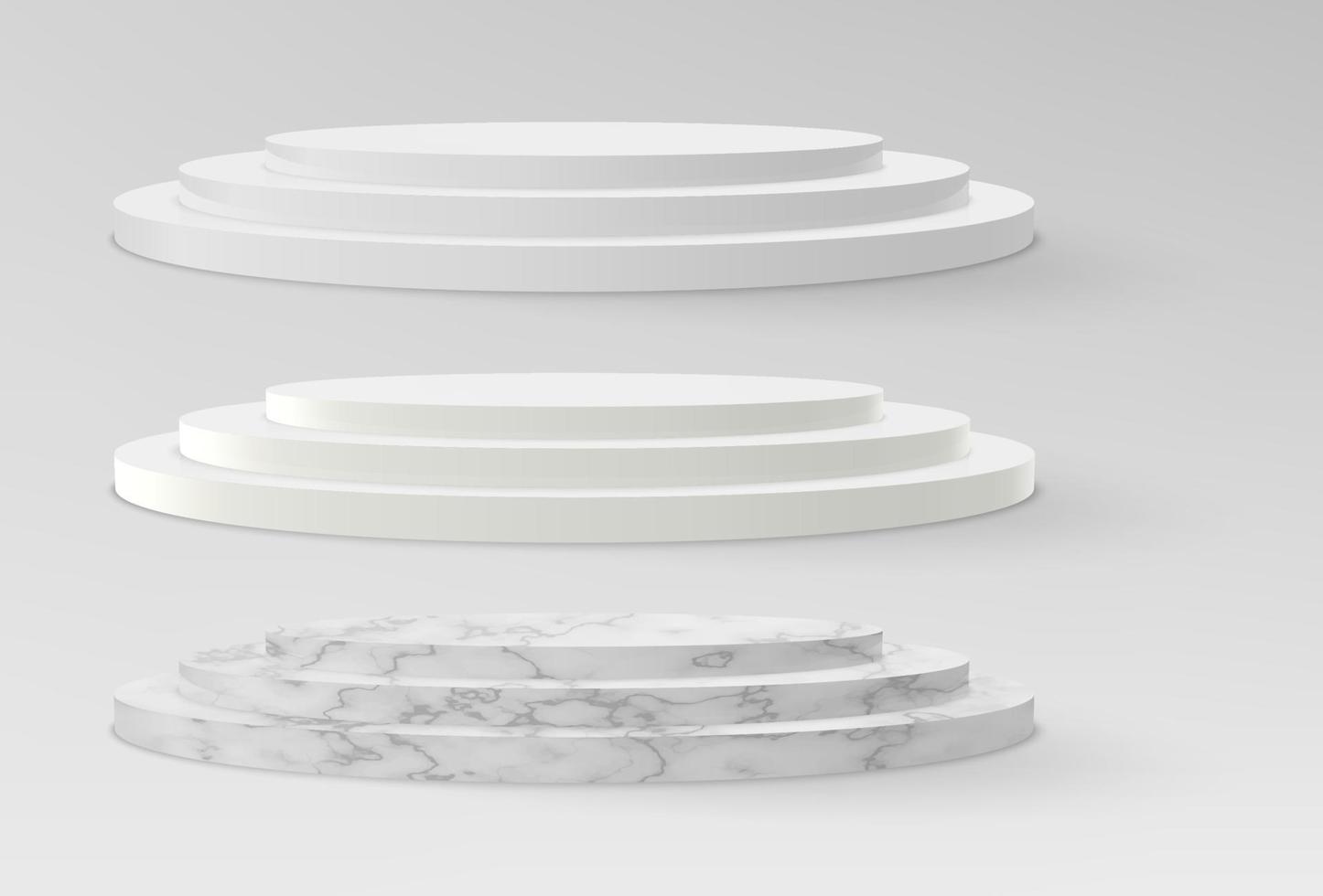 Realistic marble and white pedestals or podium vector