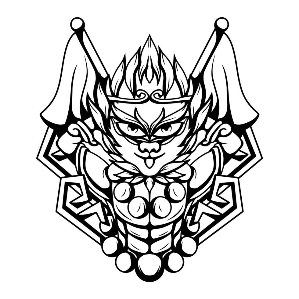 Black And White Artwork Illustration Of Monkey King Vector