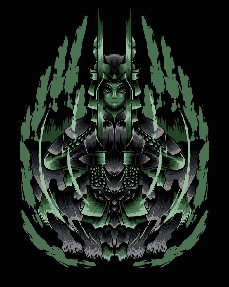 Artwork Illustration Of Rage Undead Samurai Vector.eps vector