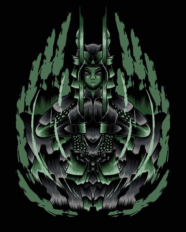 Artwork Illustration Of Rage Undead Samurai Vector.eps vector