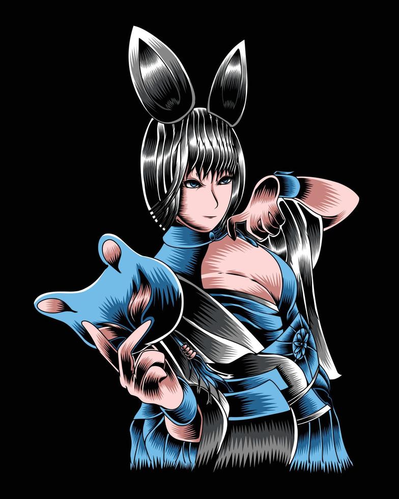 Artwork Illustration Of Bunny Girl Holding A Mask Vector.eps vector