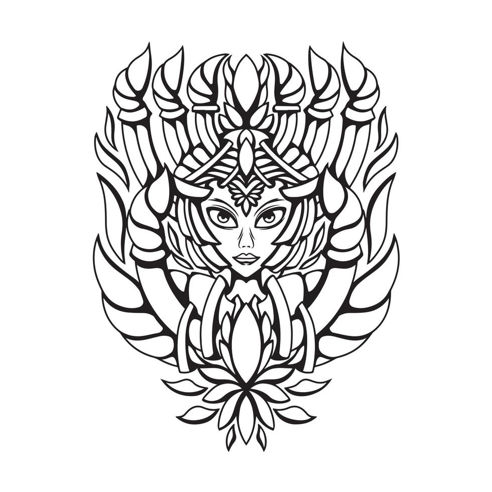 Black And White Artwork Illustration Of Nature Queen Vector