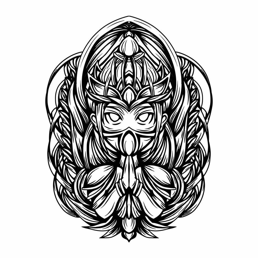 Black And White Artwork Illustration Goddess Of Nature Vector