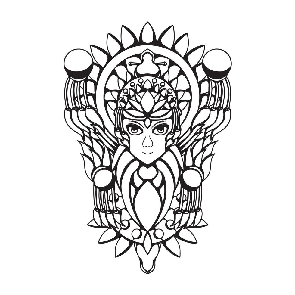 Black And White Artwork Illustration Of God Of Women With Engraving Vector