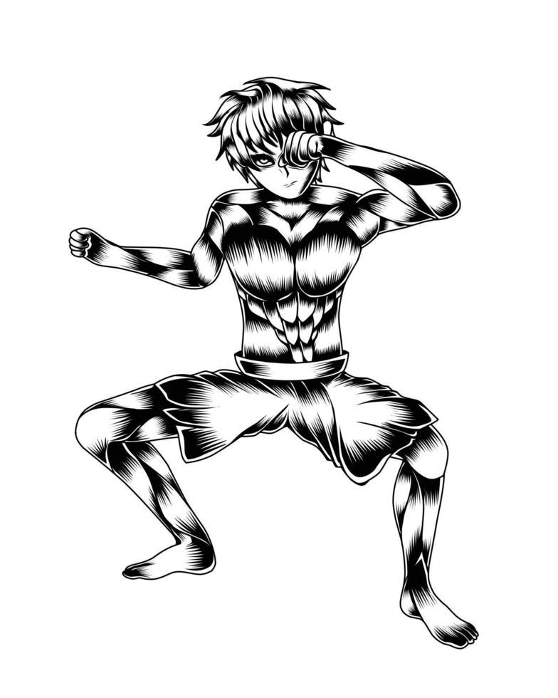 Black And White  Artwork Illustration Of Devil Fighter Vector.eps vector