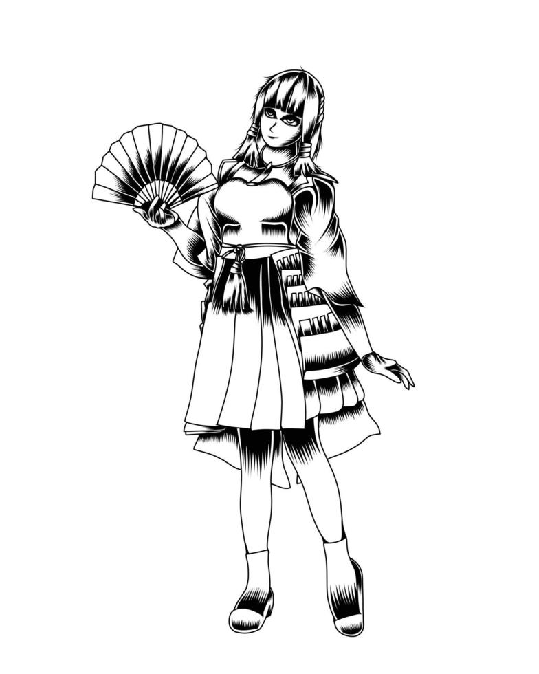 Black And White Artwork Illustration Of Fan Girl Vector.eps vector