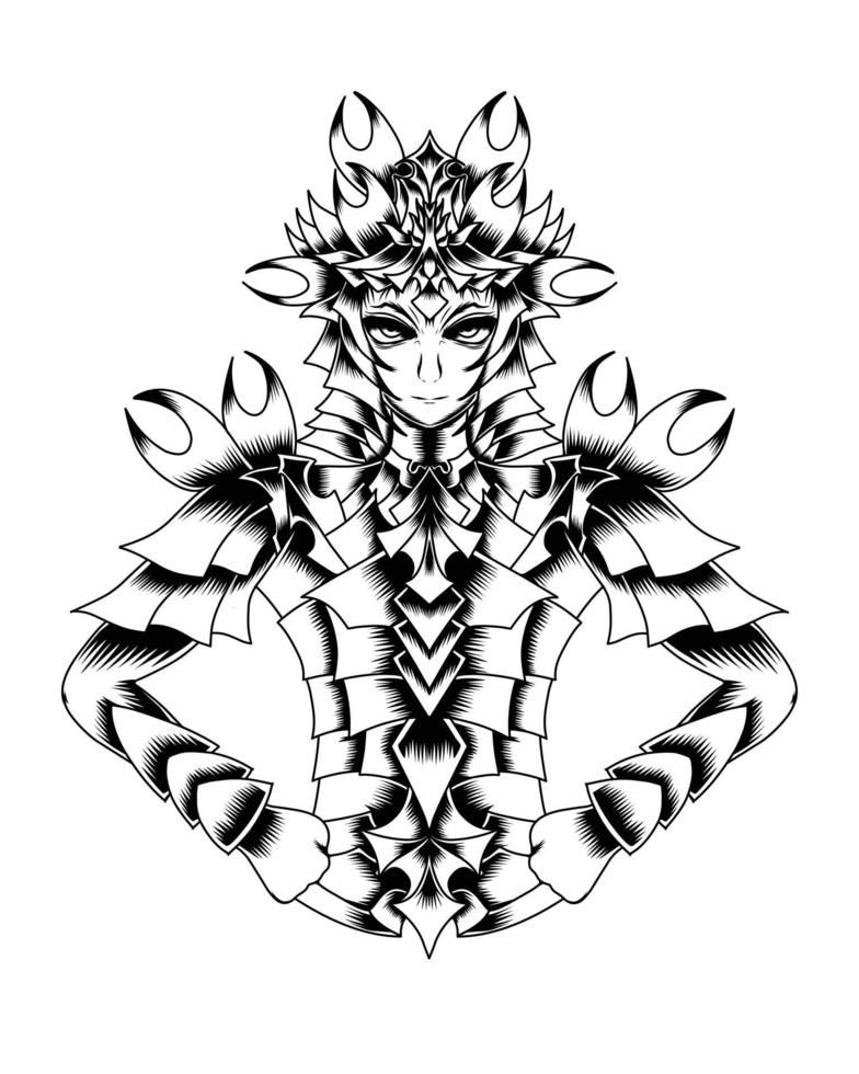 Black And White Artwork Illustration Of Warrior With Gold Armor Vector.eps vector