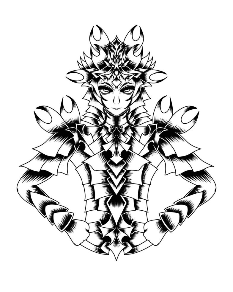 Black And White Artwork Illustration Of Warrior With Gold Armor Vector.eps vector