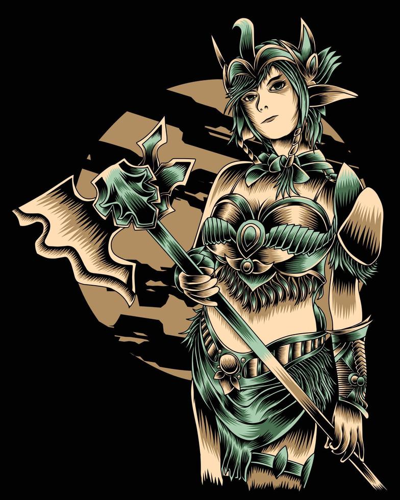 Artwork Illustration Of Woman With The Terrible Ax Vector.eps vector