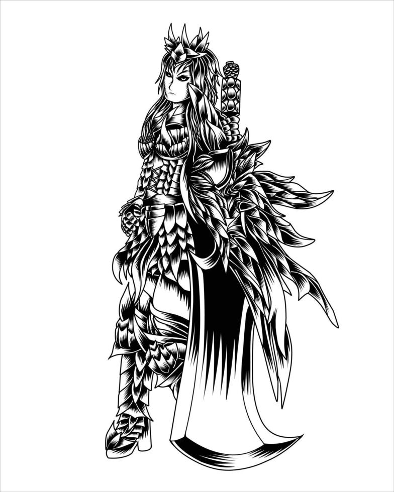 Ilustración de arte de cazador de demonios con gran espada vector silueta en blanco y negro