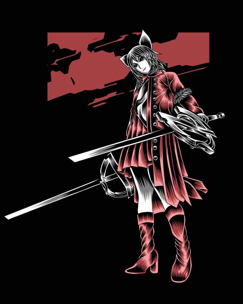 Artwork Illustration Bunny Stealth With Dual Swords Vector